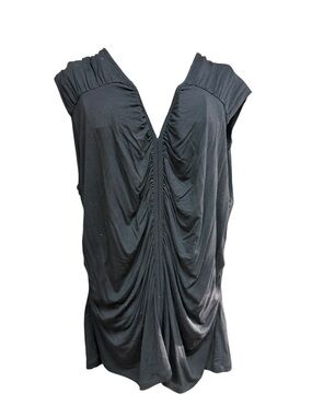 Nine West Woman Black Ruched V-Neck Sleeveless Top Stretch Draped Blouse 3X